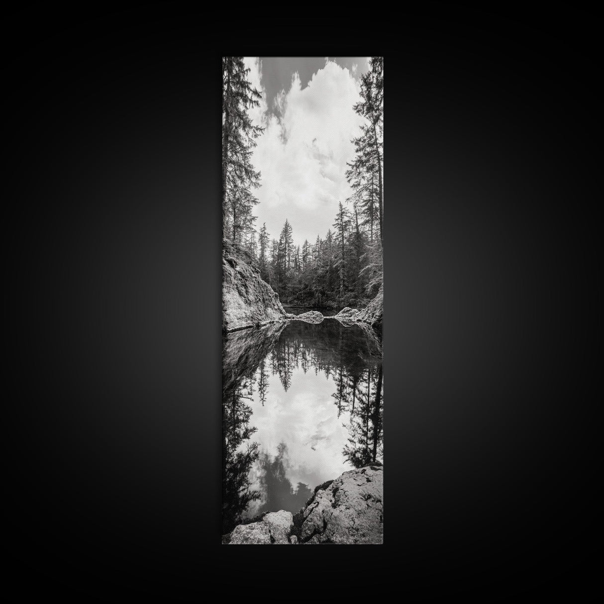 Forest Reflection, Tranquil Lake, Evergreen Woods, Wilderness Scene, Canvas Print, Rustic Cabin Wall Decor, Nature Photography Art