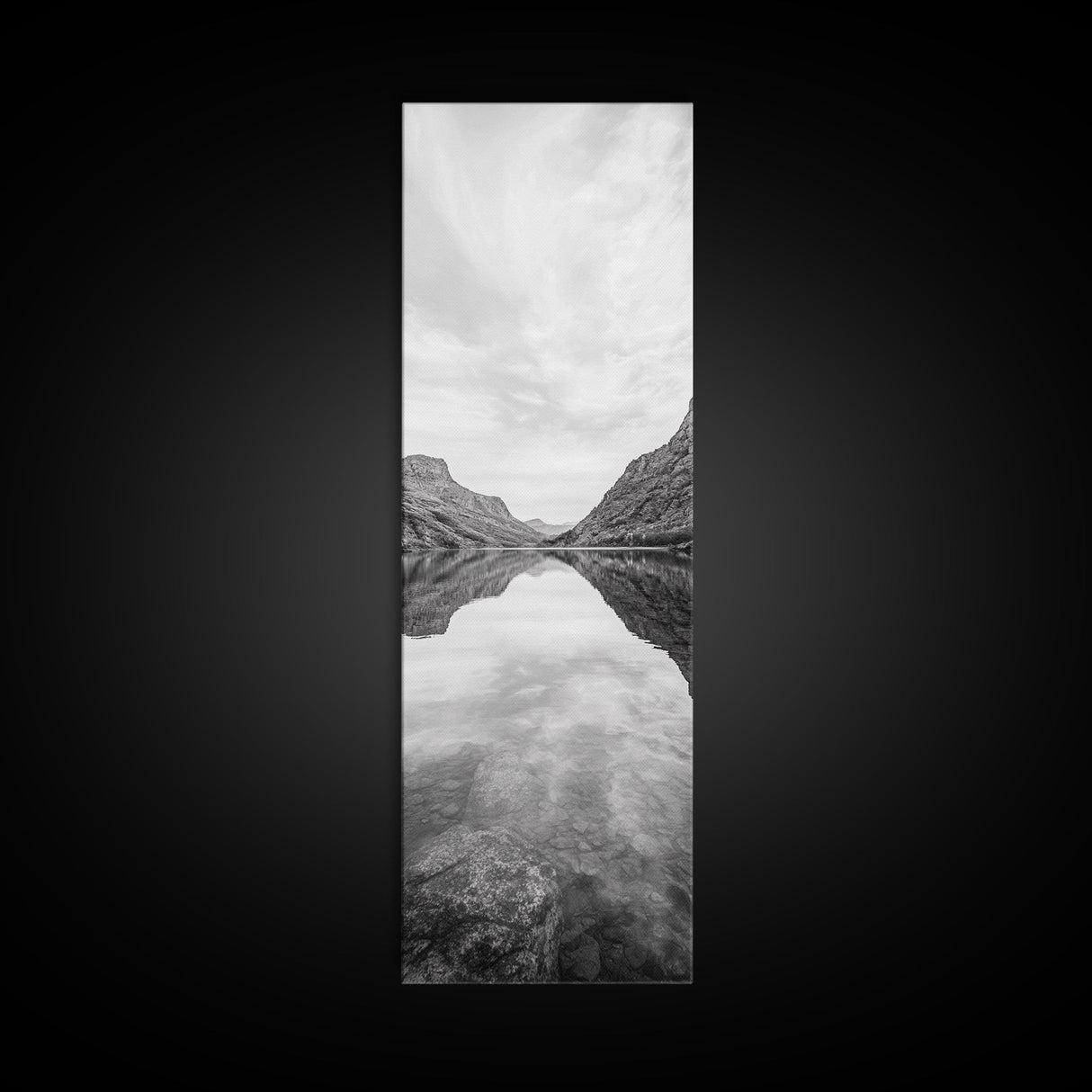 Mountain Lake, Glassy Water, Serene Reflection, Canvas Print, Bedroom Wall Art, Nature Photography, Minimalist Decor, Tranquil Vibe