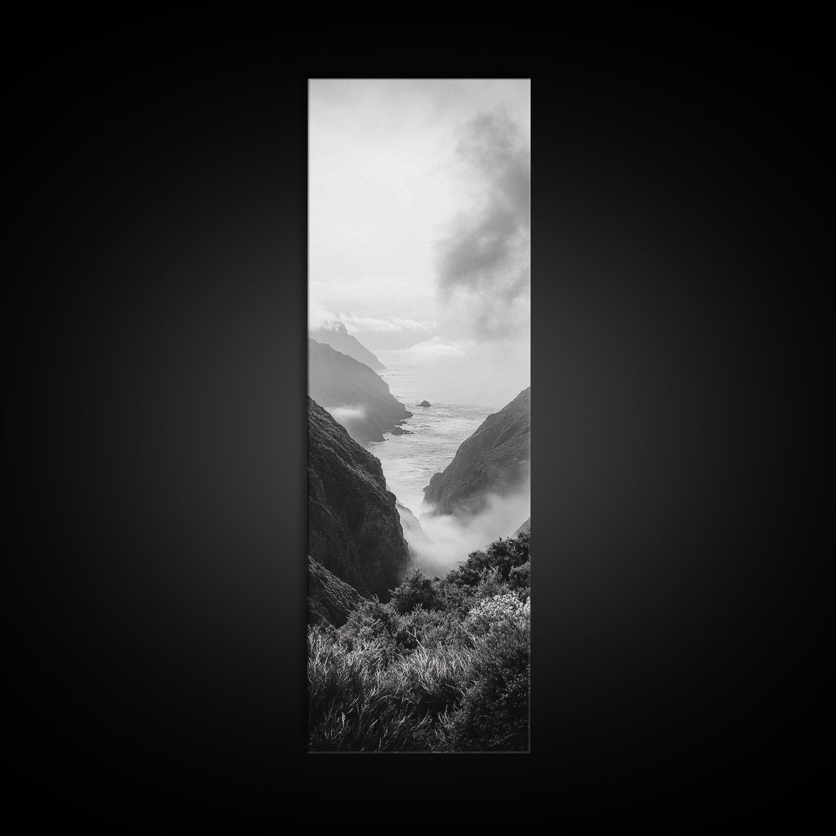 Foggy Coast, Ocean Cliffs, Atmospheric Horizon, Canvas Print, Nature Wall Art, Moody Landscape, Neutral Tones, Hallway or Office Decor
