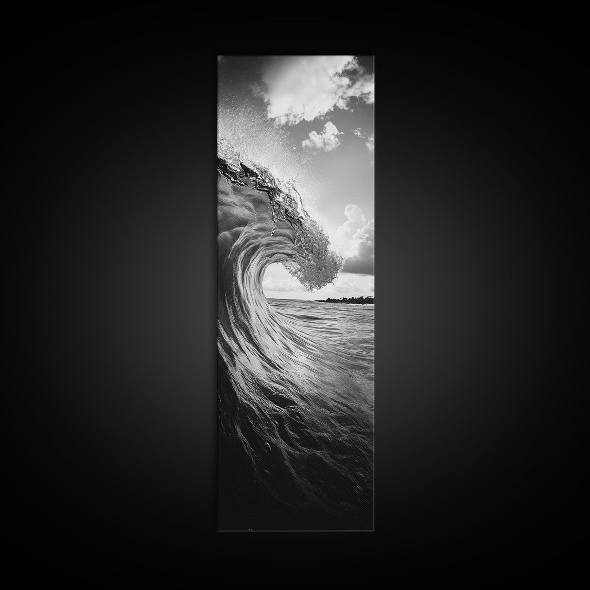Ocean Wave Curl, Black White Surf, Modern Coastal Art, Bathroom Beach Decor, Framed Canvas Print, Minimalist Wall Style, Living Room Art