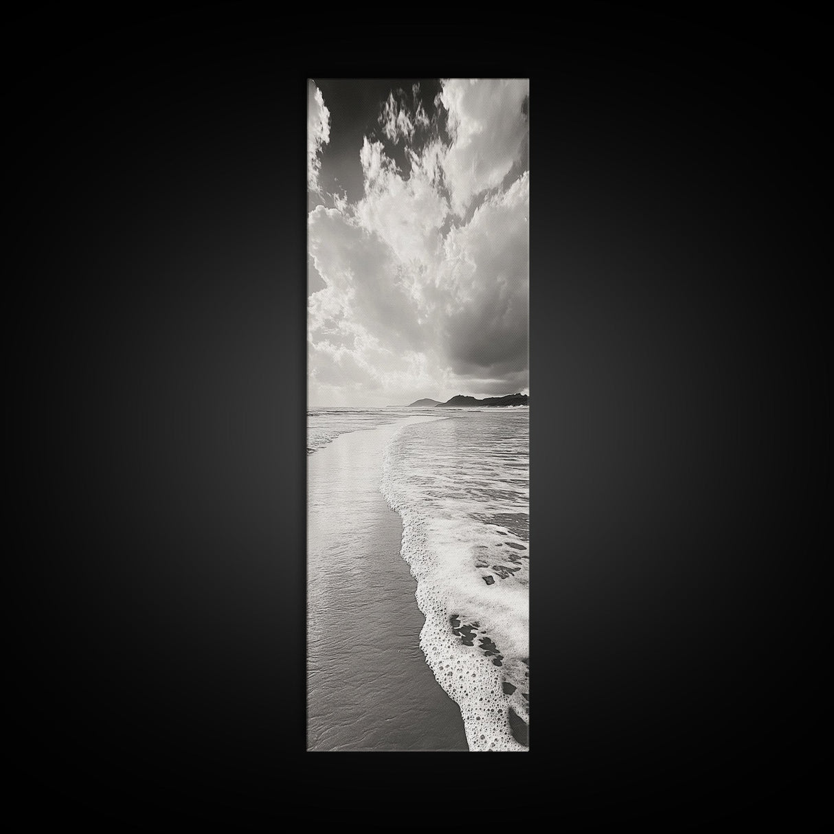 Beach Horizon, Ocean Calm, Foamy Shore, Black White Coastal Art, Canvas Print, Bathroom Decor, Peaceful Coastal Minimalist Style