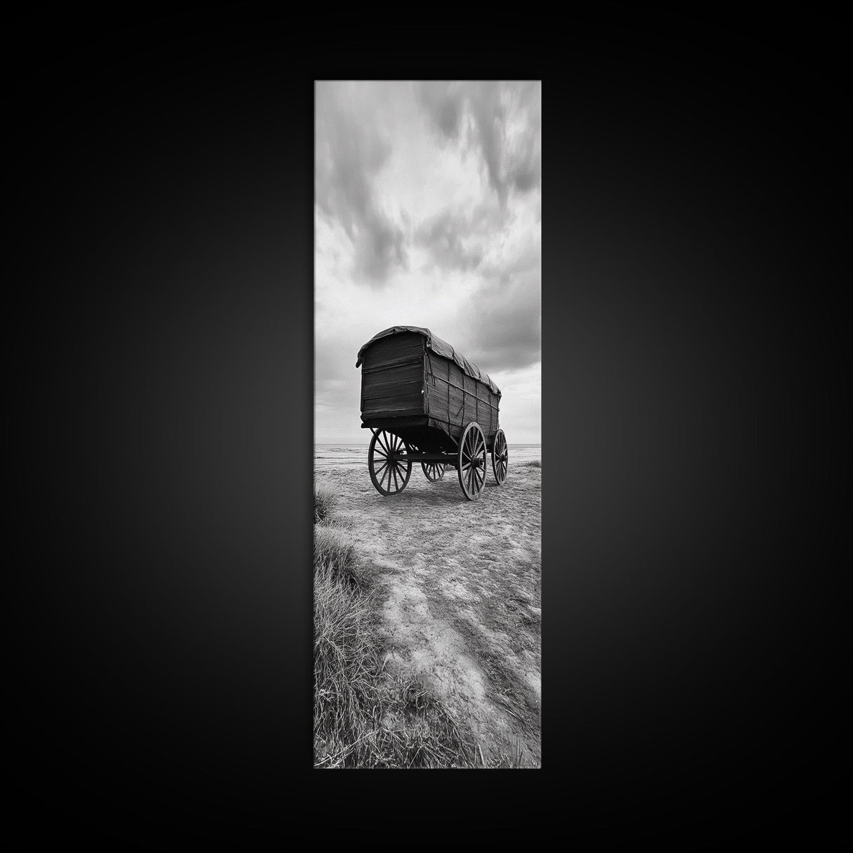 Covered Wagon Trail, Old West Scene, Vintage Rustic Art, Homestead Vibe, Framed Canvas Print, Farmhouse or Office Wall Art, Boho Bedroom