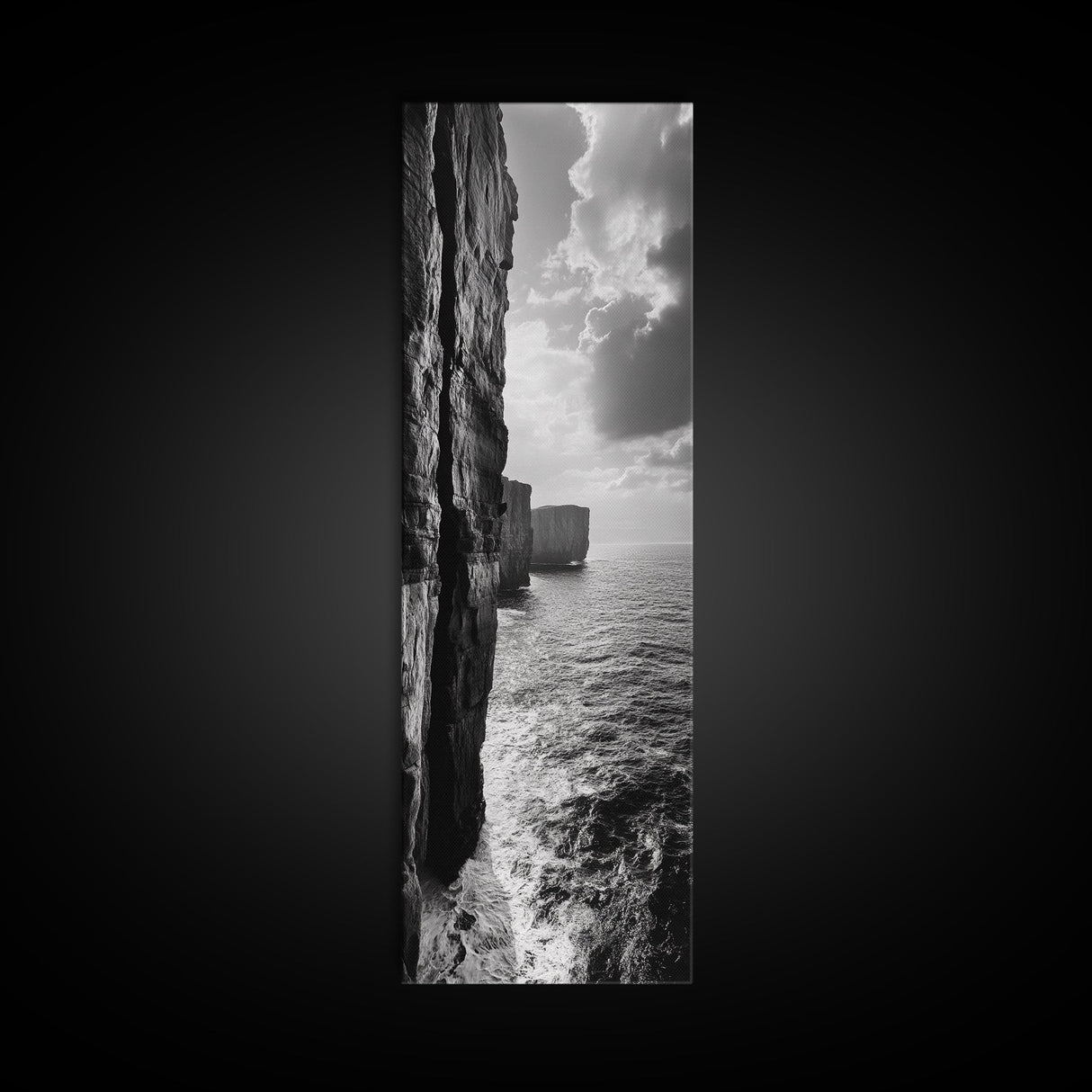 Cliff Edge, Ocean Depth, Moody Seascape, Framed Canvas Print, Coastal Wall Art, Black and White Photography, Office or Study Decor