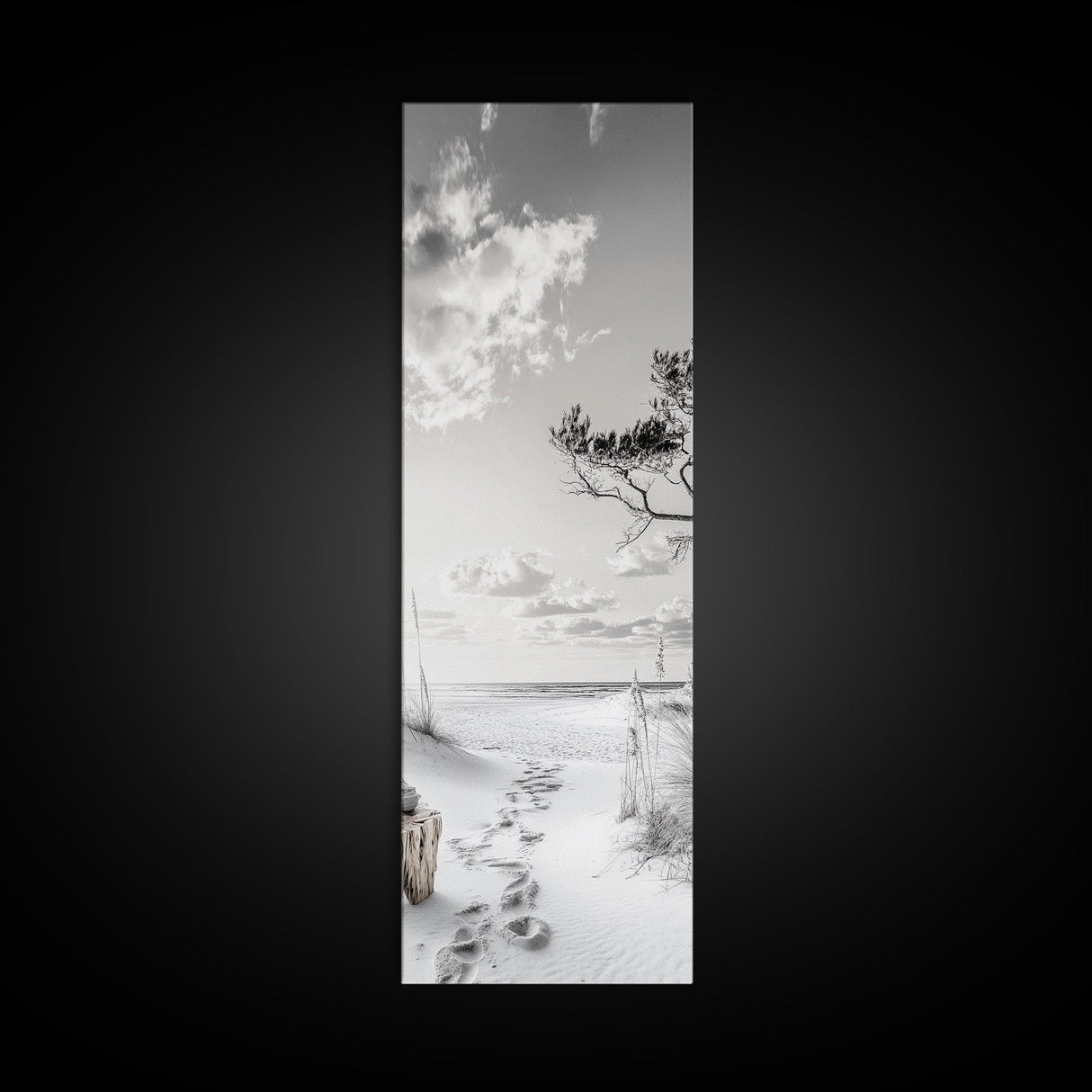Tranquil Beach Walk, Coastal Pathway Print, Ocean Escape Wall Art, Entryway or Hall Decor, Framed Canvas Print, Serene Natural Style