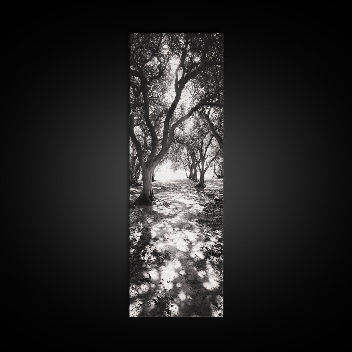 Tree Shadows, Woodland Light, Forest Stroll, Peaceful Canopy, Dappled Light Canvas Print, Cozy Living Room Wall Art, Autumn Decor