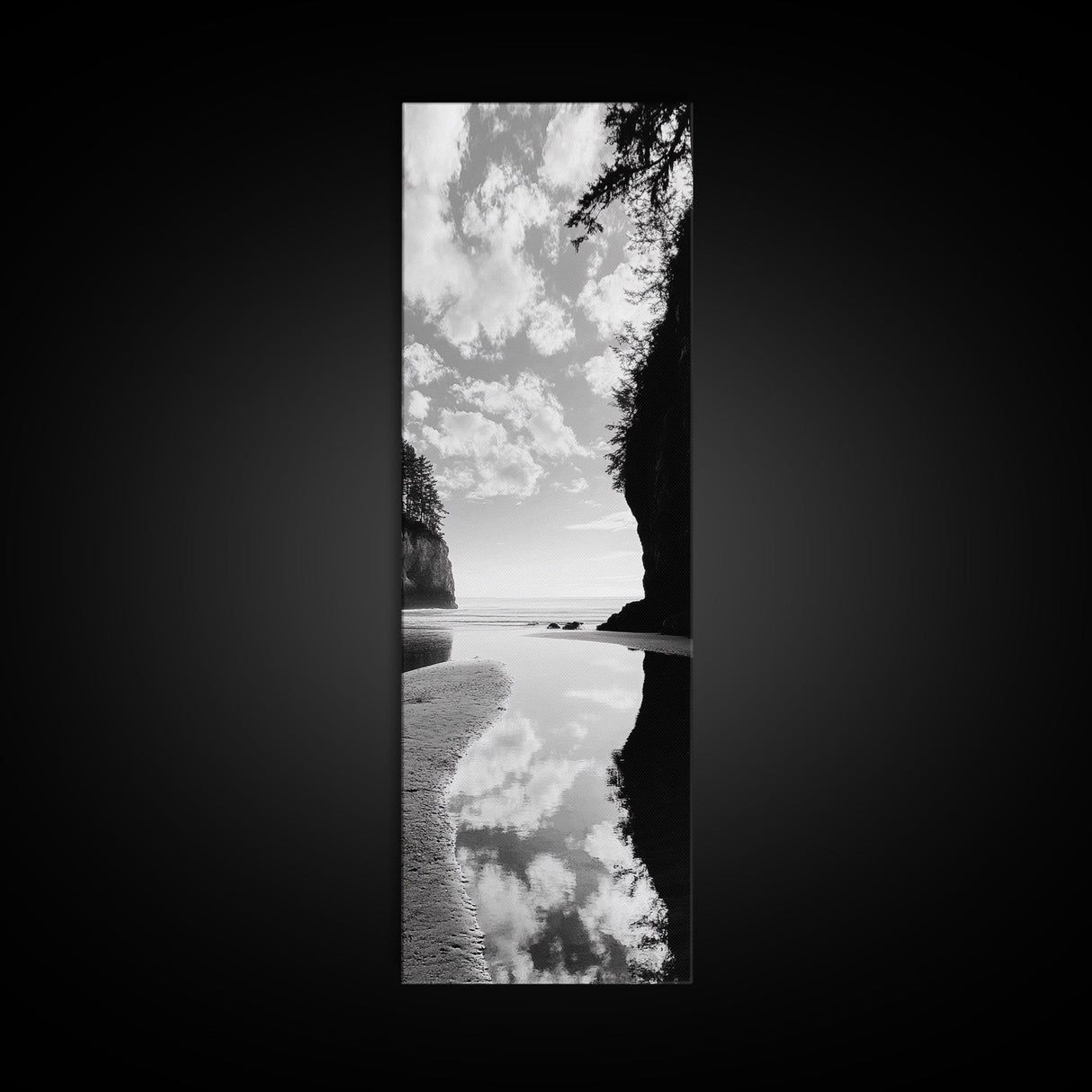 Tidepool Reflection, Ocean Mirror, Seaside Tranquility, Coastal Landscape, Framed Canvas Print, Spa Bathroom Wall Art, Minimalist Decor