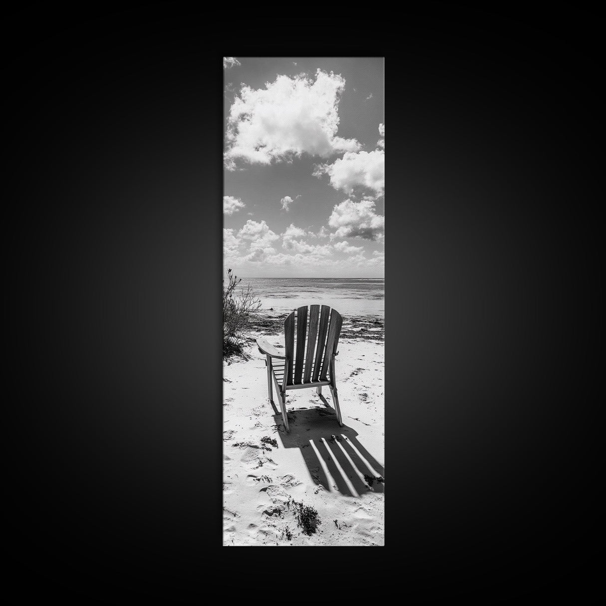 Seaside Chair View, Coastal Calm, Ocean Horizon, Beach Serenity, Framed Canvas Print, Living Room Wall Art, Relaxing Summer Vibe