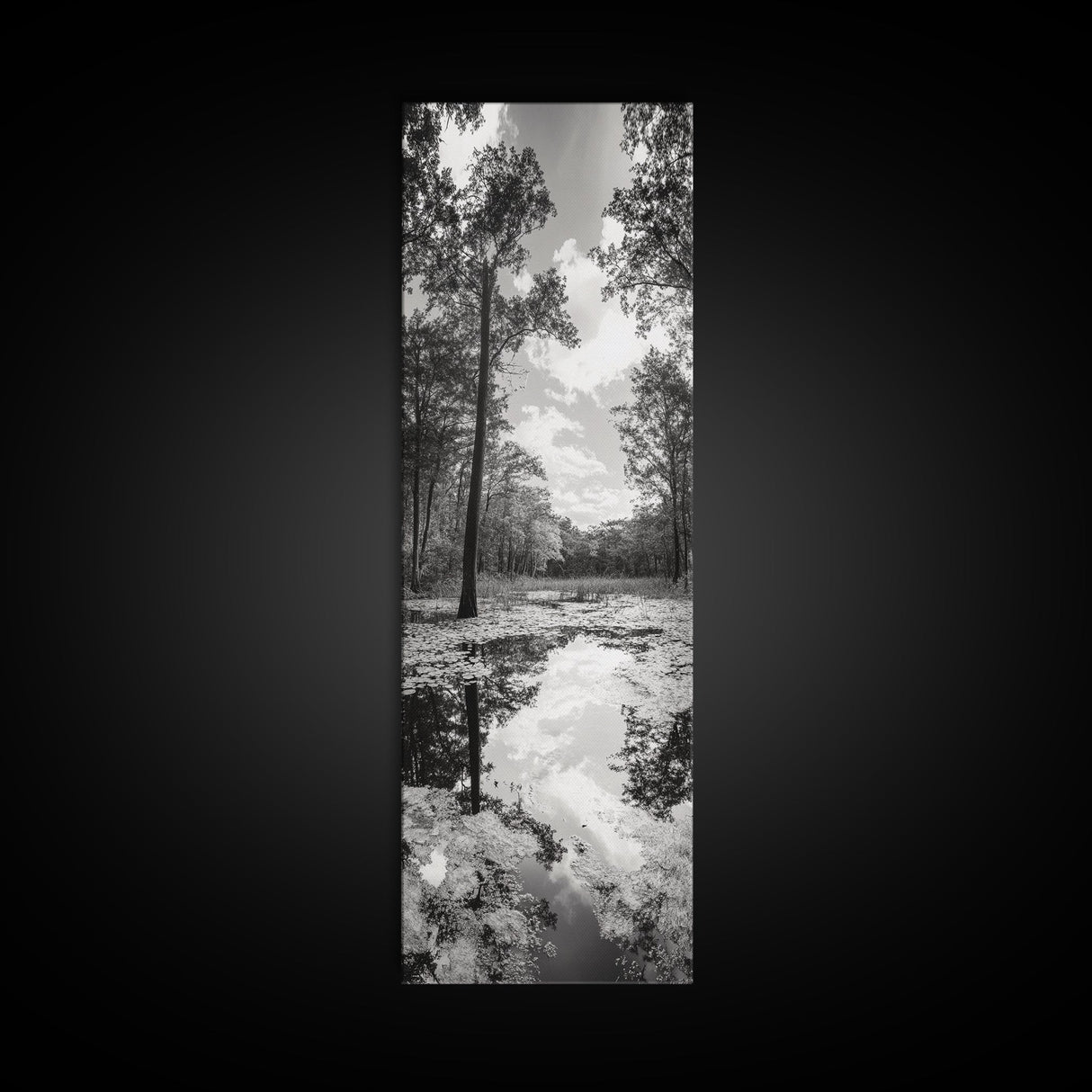 Reflective Forest, Nature Calm, Monochrome Trees, Peaceful Swamp, Framed Canvas Print, Rustic Cabin Decor, Moody Wall Art, Entryway Print