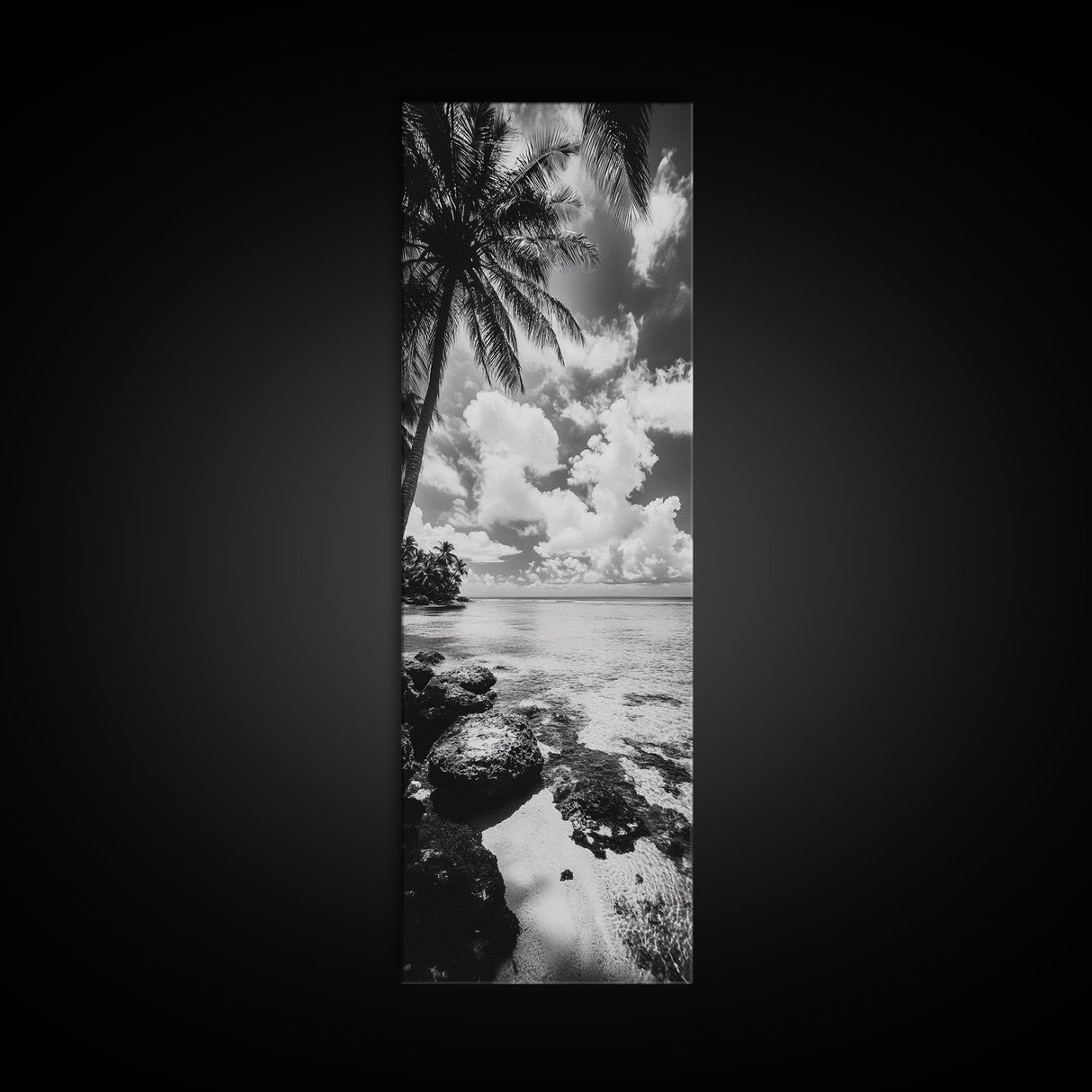 Tropical Beach, Palm Trees, Ocean Breeze, Framed Canvas Print, Coastal Living Wall Art, Minimalist Beach House Decor, Island Vibe Photography