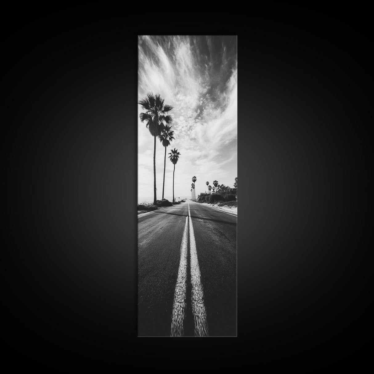 Coastal Highway, Palm Trees, Dramatic Sky, Framed Canvas Print, Modern Beach Photography, Office Decor, Urban Boho Art, Nature Lover Gift