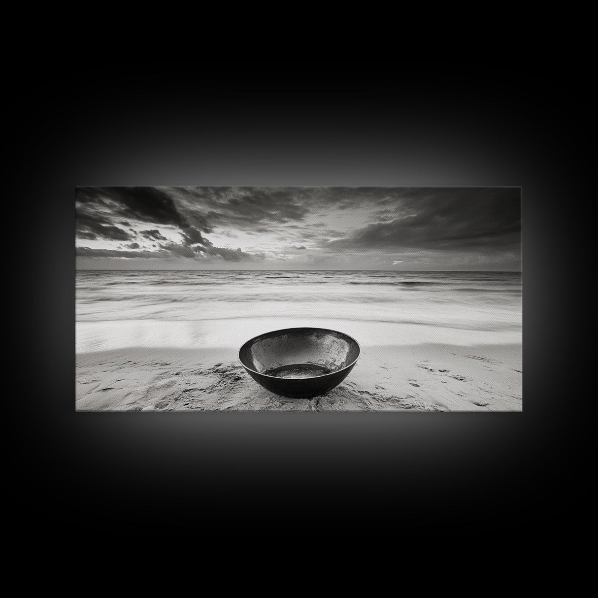 Solitary Bowl Beach, Ocean Waves Texture, Surreal Still Life Photo, Canvas Print, Entryway Wall Art, Minimalist Coastal Style