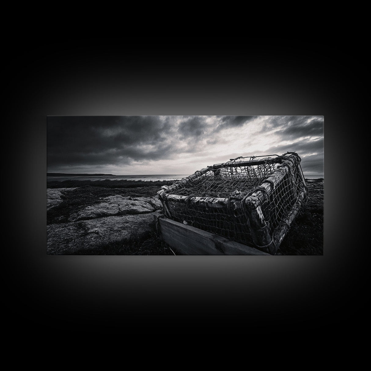 Lobster Trap, Coastal Texture, Rustic Fishing, Ocean Mood, Framed Canvas Print, Nautical Wall Art, Rustic Beach Decor, Man Cave Art