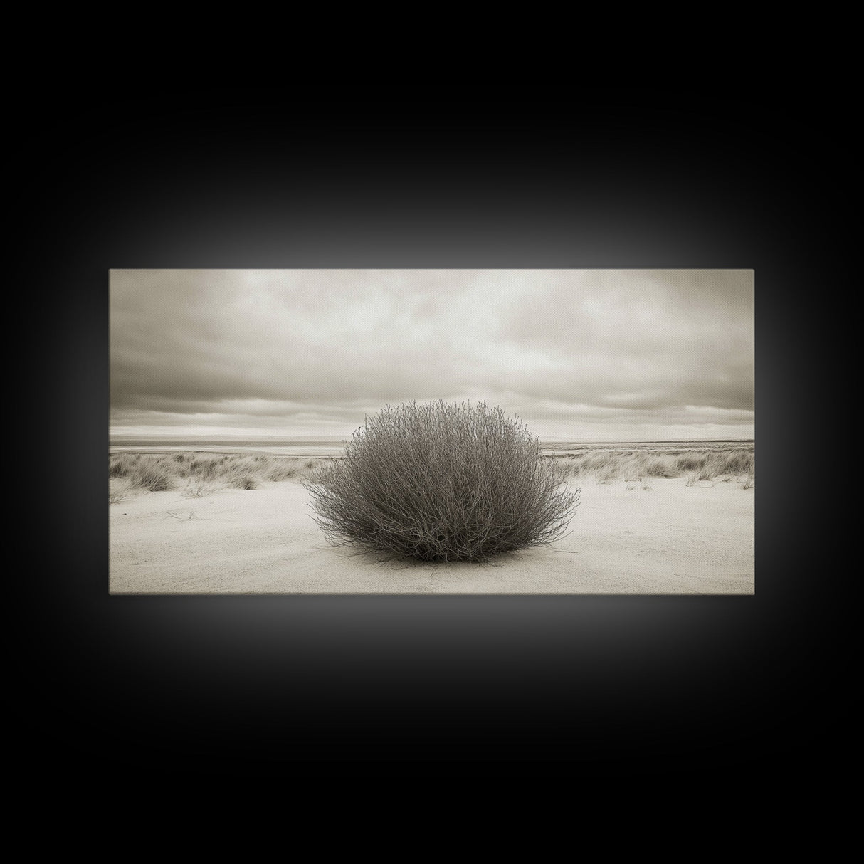 Desert Bush, Minimal Landscape, Dune Scene, Sand Calm, Framed Canvas Print, Boho Bedroom Art, Neutral Wall Decor, Minimalist Style