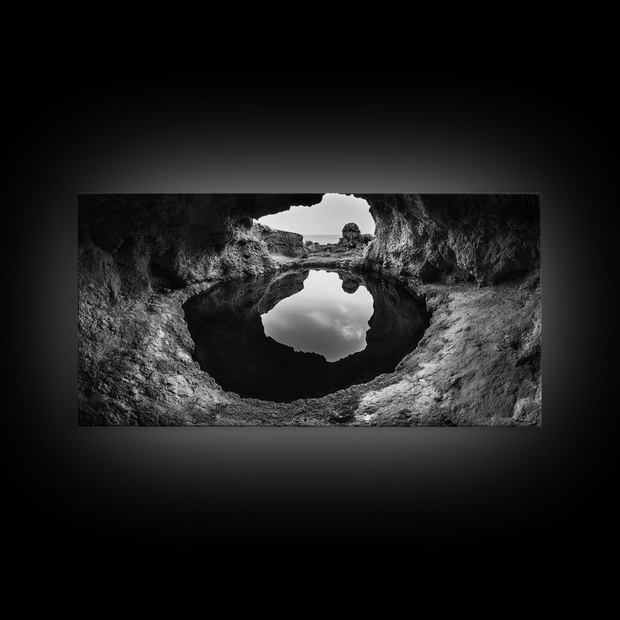 Sea Cave, Rocky Texture, Coastal Reflection, Natural Formations, Framed Canvas Print, Bathroom Art, Earthy Wall Decor, Zen Style