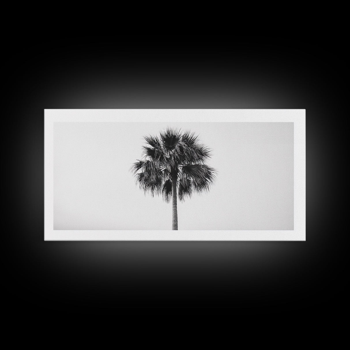 Minimal Palm Tree, Tropical Simplicity, Black and White Art, Framed Canvas Print, Modern Entryway or Minimalist Bathroom Wall Art
