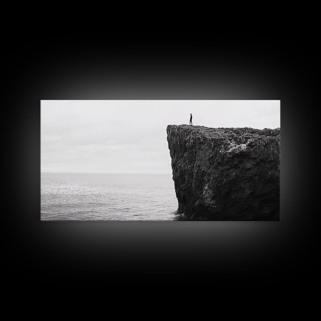 Ocean Cliff, Brave Explorer, Minimal Landscape, Adventure Wall Art, Framed Canvas Print, Modern Home Decor, Inspirational Office Art