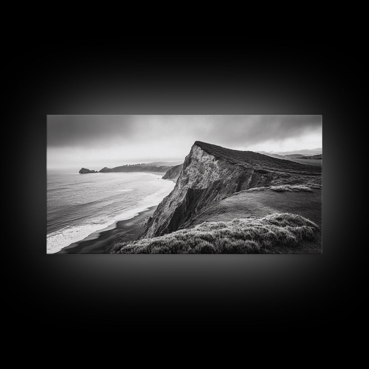 Cliffside Shoreline, Coastal Landscape Art, Ocean Horizon Scene, Canvas Print, Living Room Wall Art, Modern Seaside Minimalist Decor