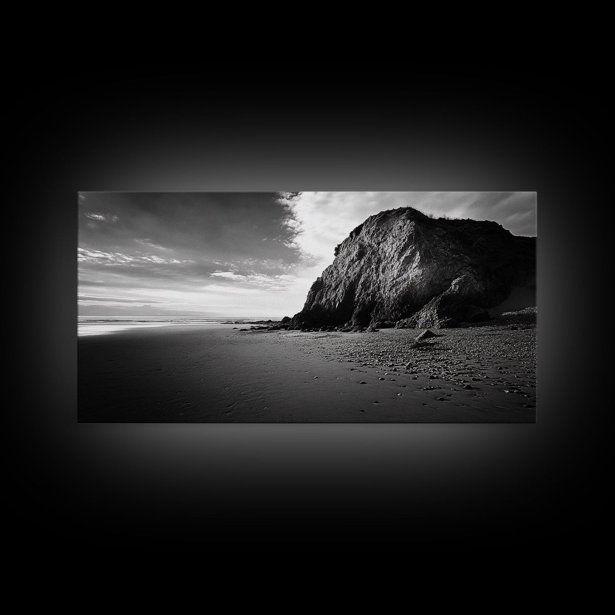 Coastal Rock Cliff, Dramatic Shore Scene, Sunset Beach Landscape, Nature Power Mood, Canvas Print, Office Wall Art, Modern Rustic Decor