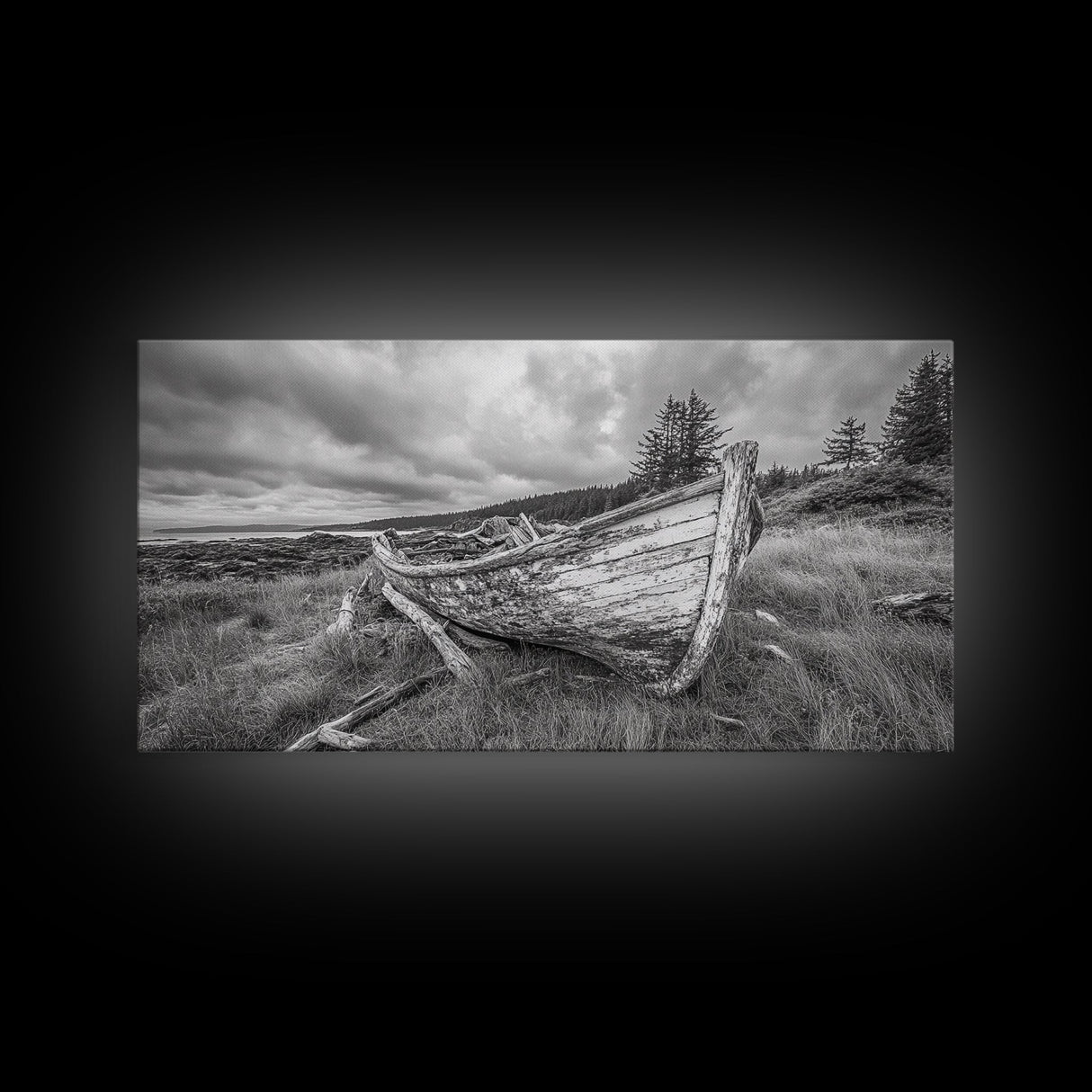 Abandoned Boat, Weathered Vessel, Coastal Forest, Framed Canvas Print, Farmhouse Wall Art, Rustic Cabin Decor, Autumn Vibe, Living Room Art