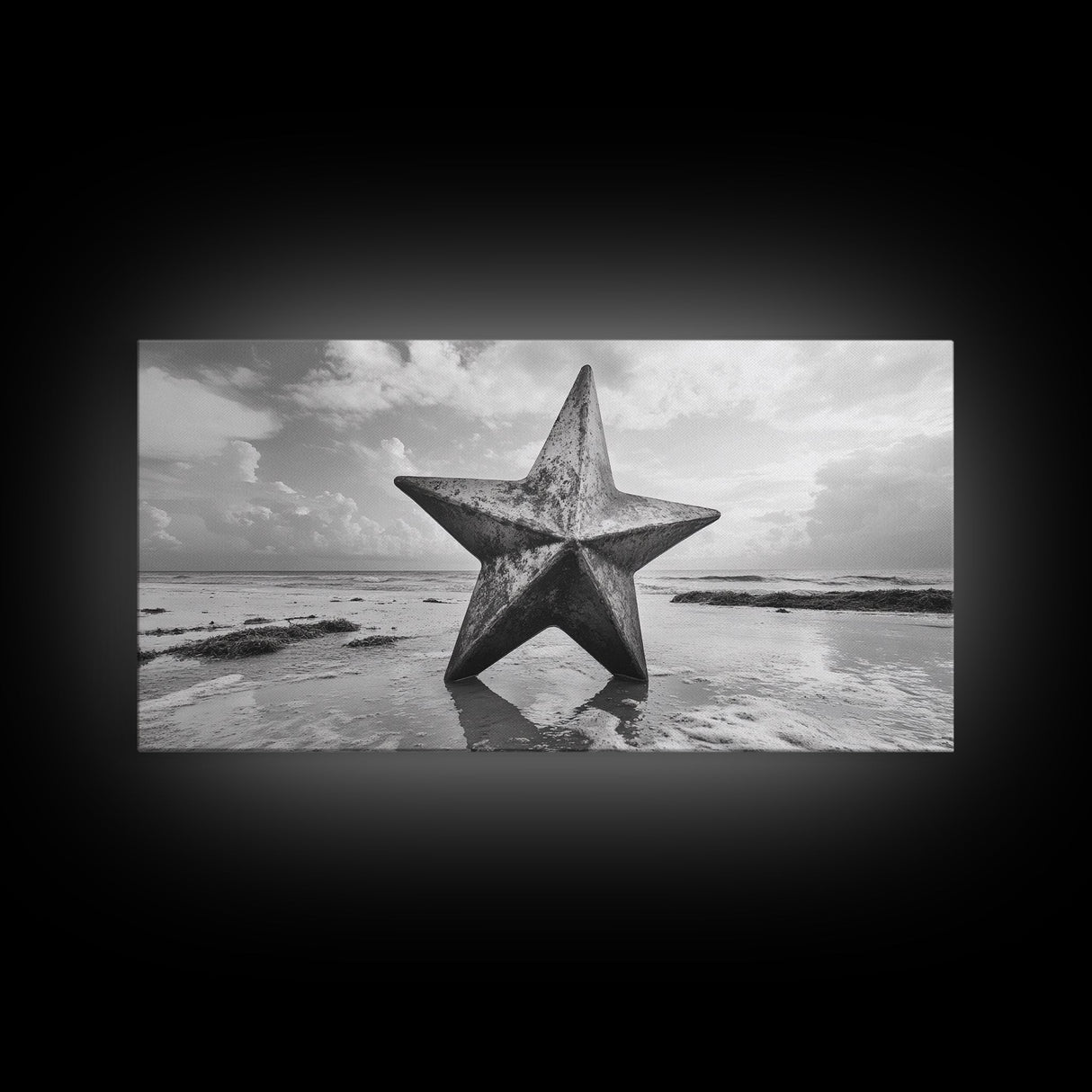 Weathered Star Sculpture, Coastal Symbol, Beach Art, Framed Canvas Print, Americana Wall Art, Entryway Decor, Rustic Beach House