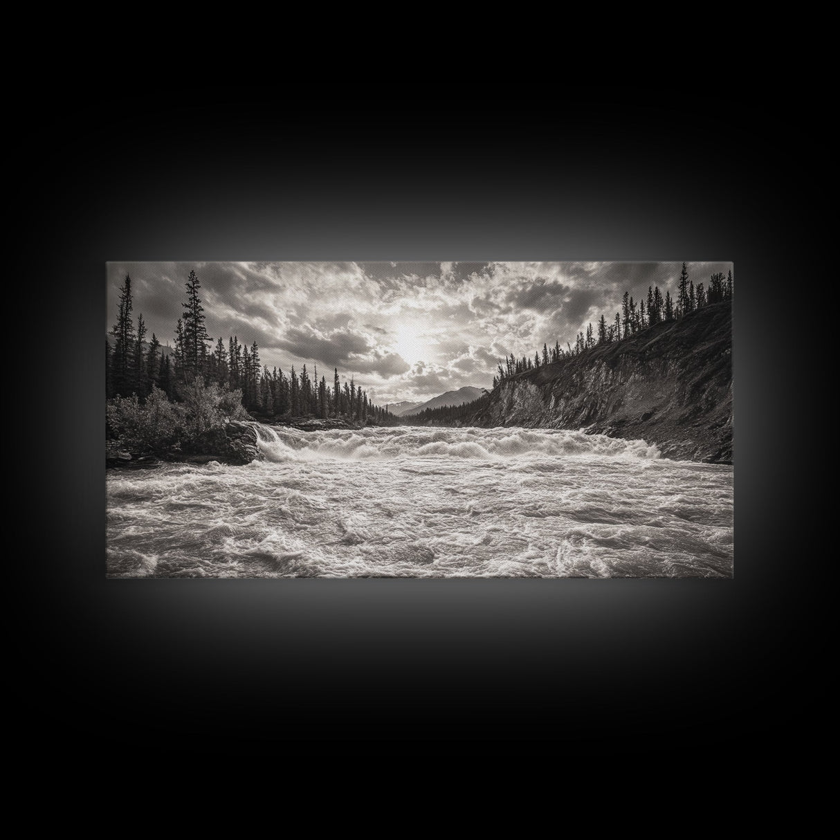 Mountain River Rapids, Adventure Landscape, Moody Forest Wall Art, Nature Explorer Vibes, Rustic Cabin Decor, Canvas Print