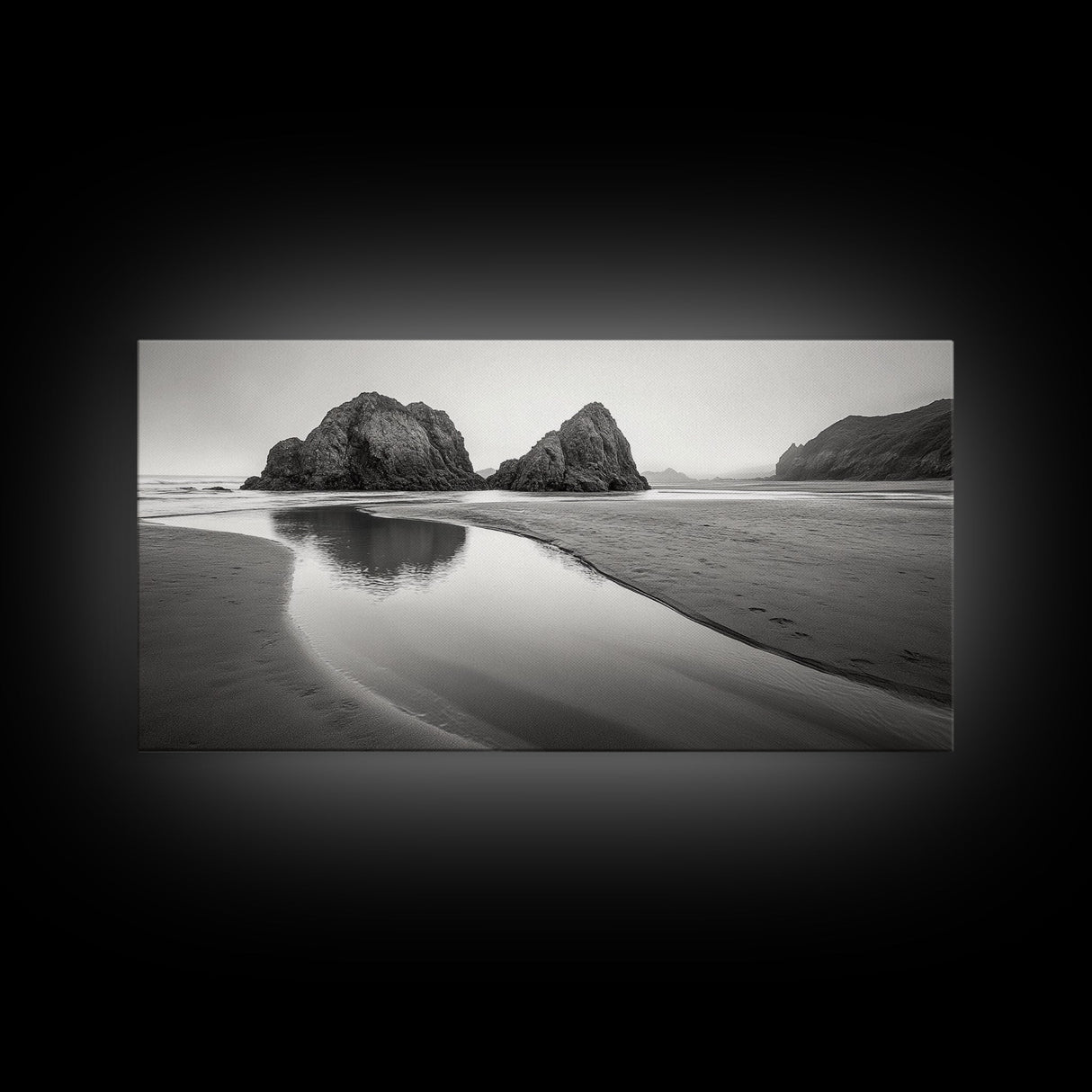 Seaside Rocks, Reflected Sky, Calm Ocean, Landscape Photography, Framed Canvas Print, Zen Wall Art, Modern Minimalist Decor, Modern Home Decor