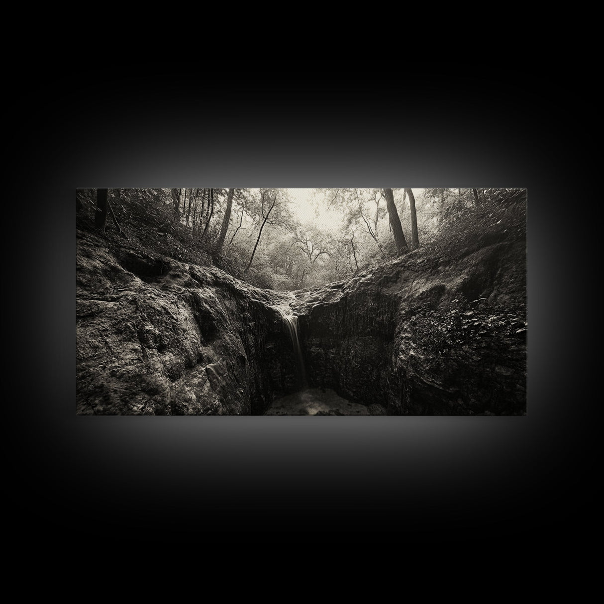 Forest Waterfall, Wooded Creek, Serene Nature, Rustic Landscape, Framed Canvas Print, Fall Cabin Wall Art, Nature Lover Decor
