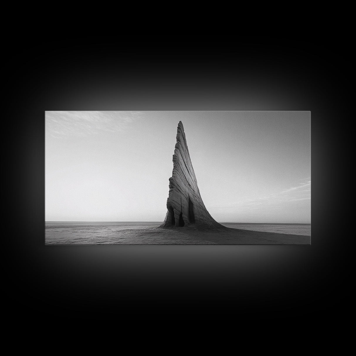 Sharp Spire, Abstract Rock, Desert Sculpture, Canvas Print, Minimalist Wall Art, Office Decor, Nature Geometry, Monochrome Art