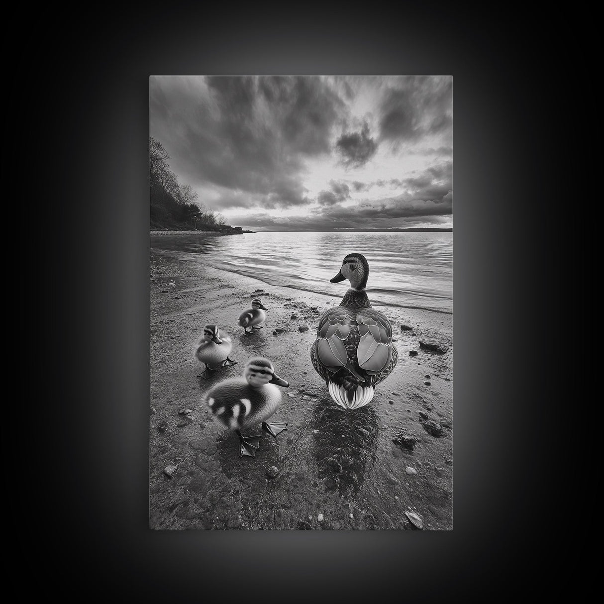 Duck Family, Lakeside Peace, Nature Walk, Canvas Print, Wholesome Wall Art, Nursery Animal Decor, Cozy Autumn Photography Style