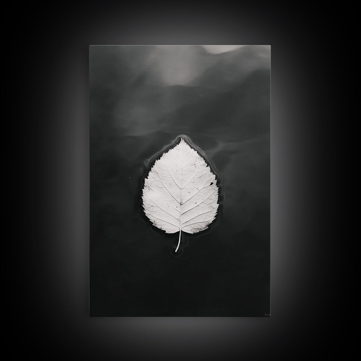 Floating Leaf, Still Water, Nature Simplicity, Autumn Calm, Canvas Print, Minimalist Wall Art, Bathroom Decor, Scandinavian Fall Style