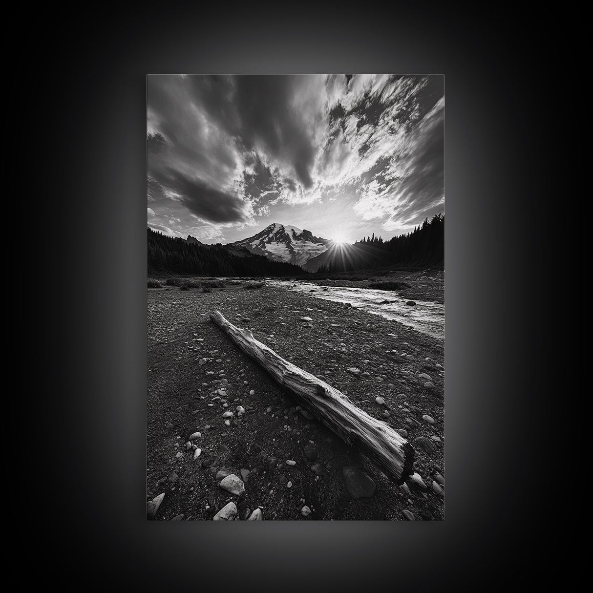 Mountain Sunrise Drift, Alpine Peak Glow, Majestic Morning View, Framed Canvas Print, Entryway Wall Art, Moody Nature Decor, Cabin Style
