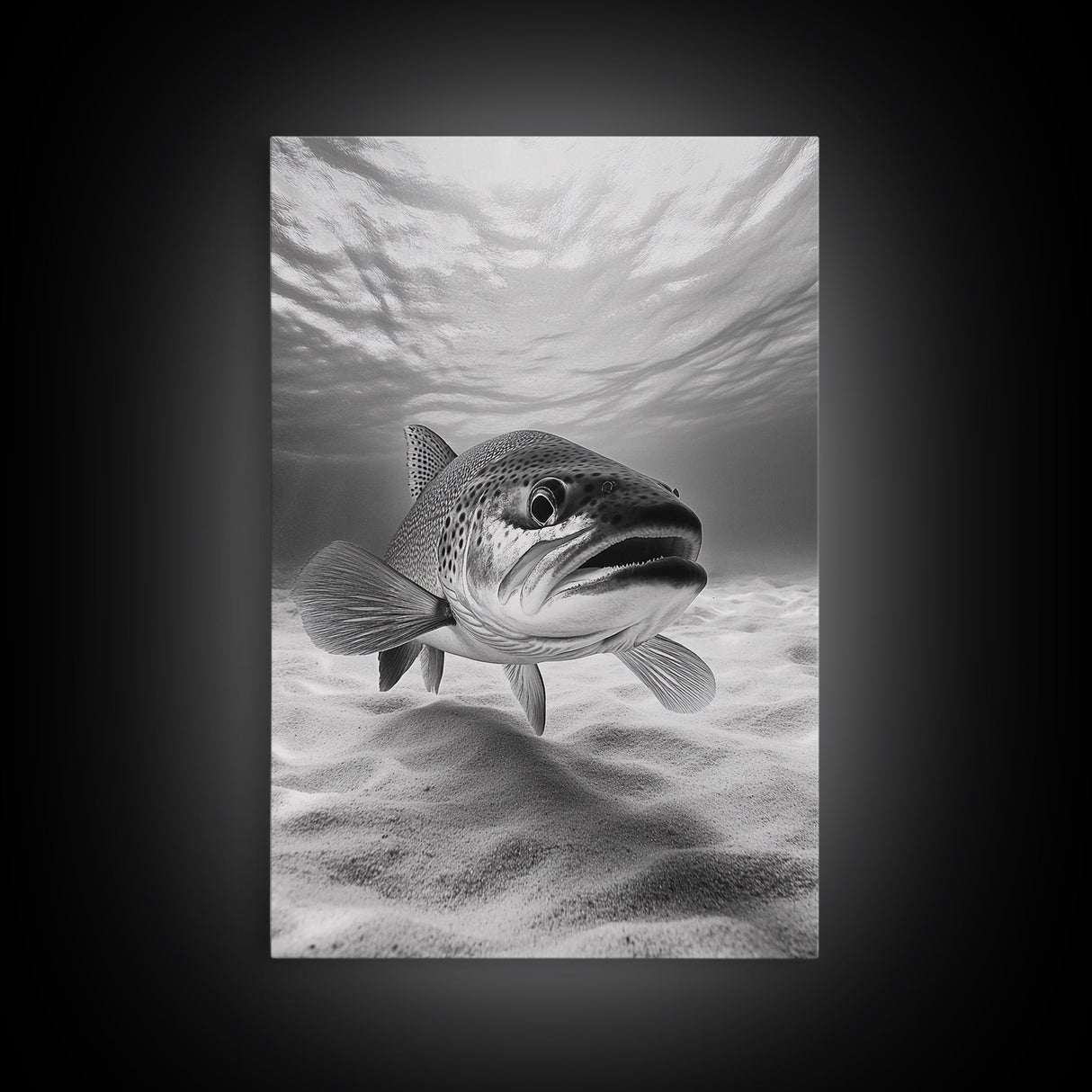 Underwater Trout Closeup, Realistic Fish, Nature Photography, Canvas Print, Man Cave Art, Fishing Lover Gift, Rustic Lake Decor