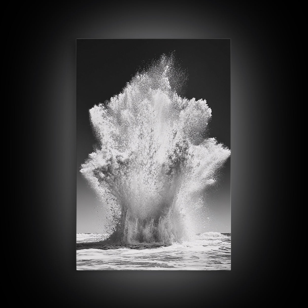 Ocean Splash, Water Explosion, Sea Power, Canvas Print, Bathroom Wall Art, Black and White Abstract Art, Coastal Modern Decor