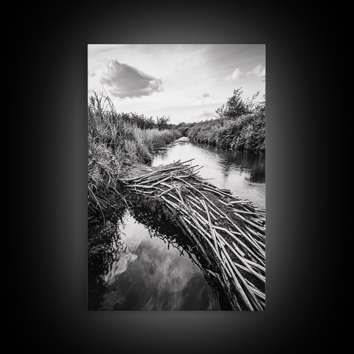 Nature Escape, Stream View, Rustic Landscape, Autumn Calm, Framed Canvas Print, Nature art, Rustic Wall Decor, Cabin Art, Office Artwork