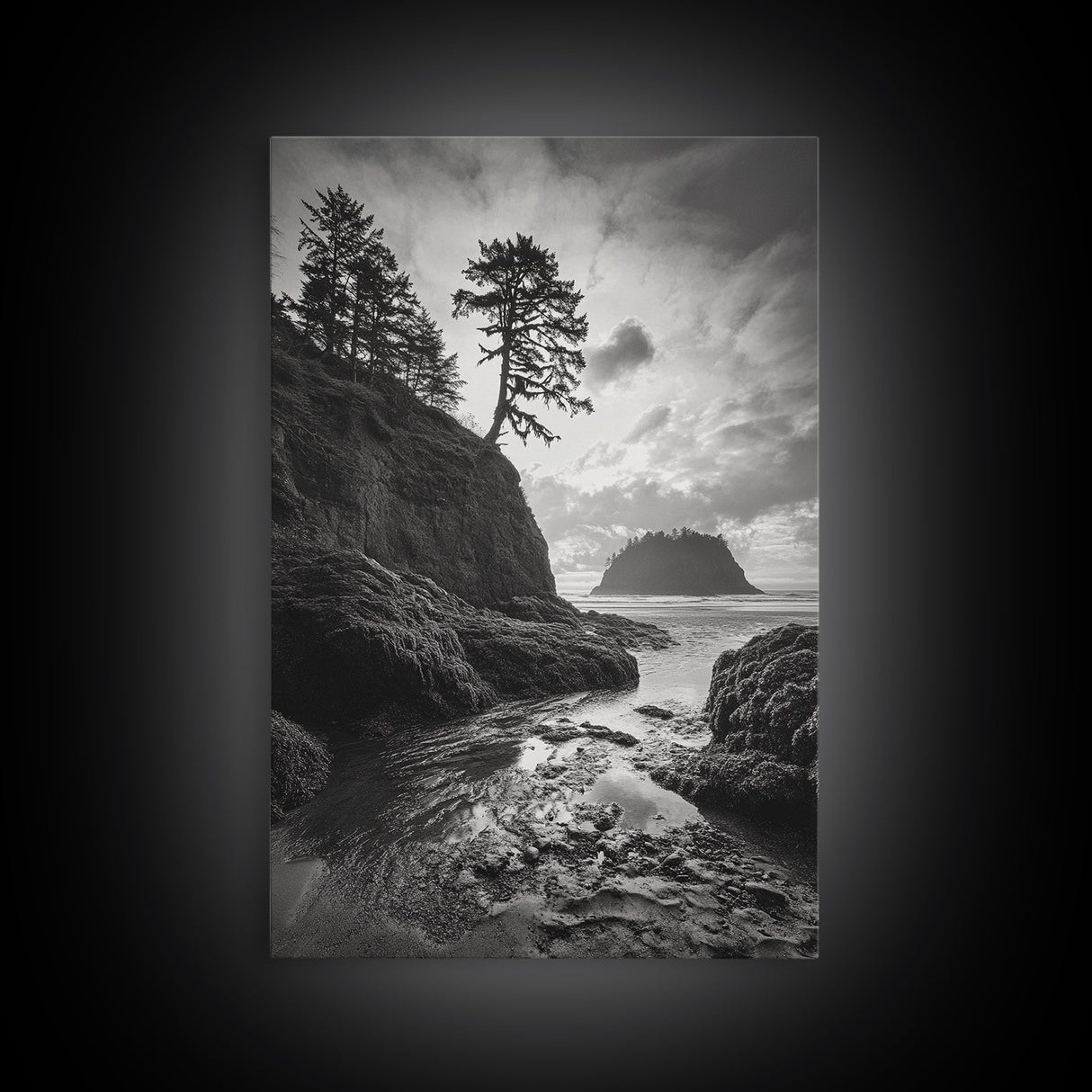 Seastack View, Dramatic Cliff, Ocean Rock Formations, Coastal Drama, Framed Canvas Print, Living Room Wall Art, Natural Scenic Decor