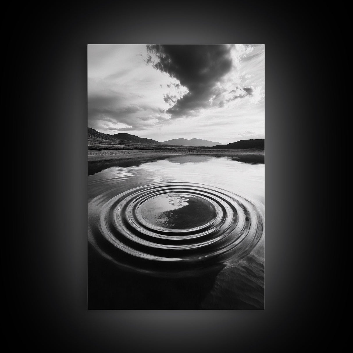 Ripple Effect, Calm Water, Meditative Landscape, Serene Mountains, Framed Canvas Print, Minimalist Wall Art, Bedroom or Spa Vibes