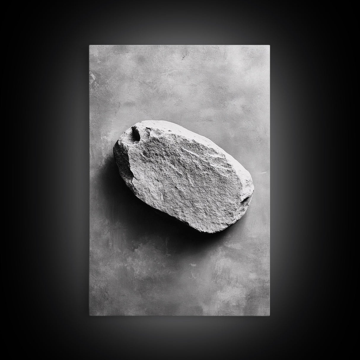 Primitive Rock, Shadow Texture, Minimal Earth Tone, Framed Canvas Print, Zen Wall Art, Office Decor, Neutral Modern Aesthetic