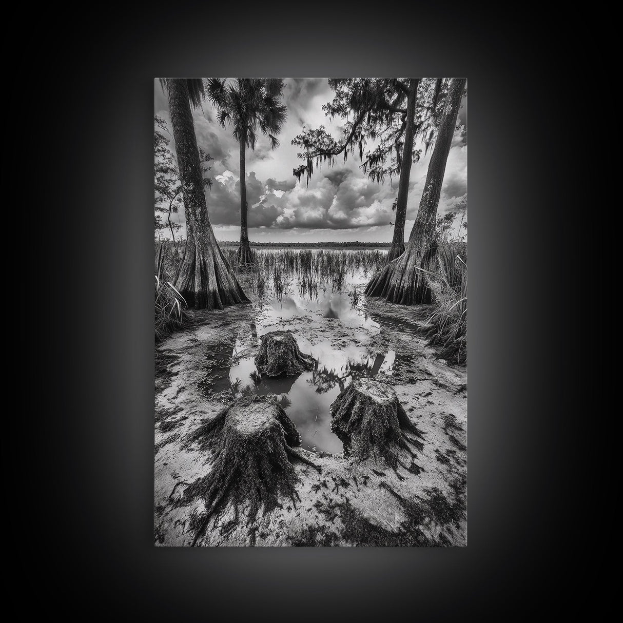 Swamp Scene, Cypress Trees, Reflection Water, Southern Nature, Canvas Print, Cabin Wall Art, Moody Landscape, Autumn Rustic Decor
