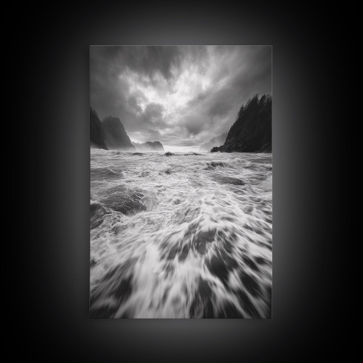 Wild Ocean Waves, Moody Coastline, Stormy Seascape, Nature Photography, Canvas Print, Coastal Wall Art, Bathroom Art, Modern Nature Decor