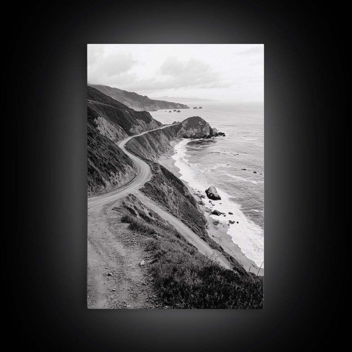 Winding Beach Road, Coastal Drive, Ocean Cliffs, Travel Landscape, Canvas Print, Office Wall Art, Fall Adventure Style, Neutral Coastal Decor