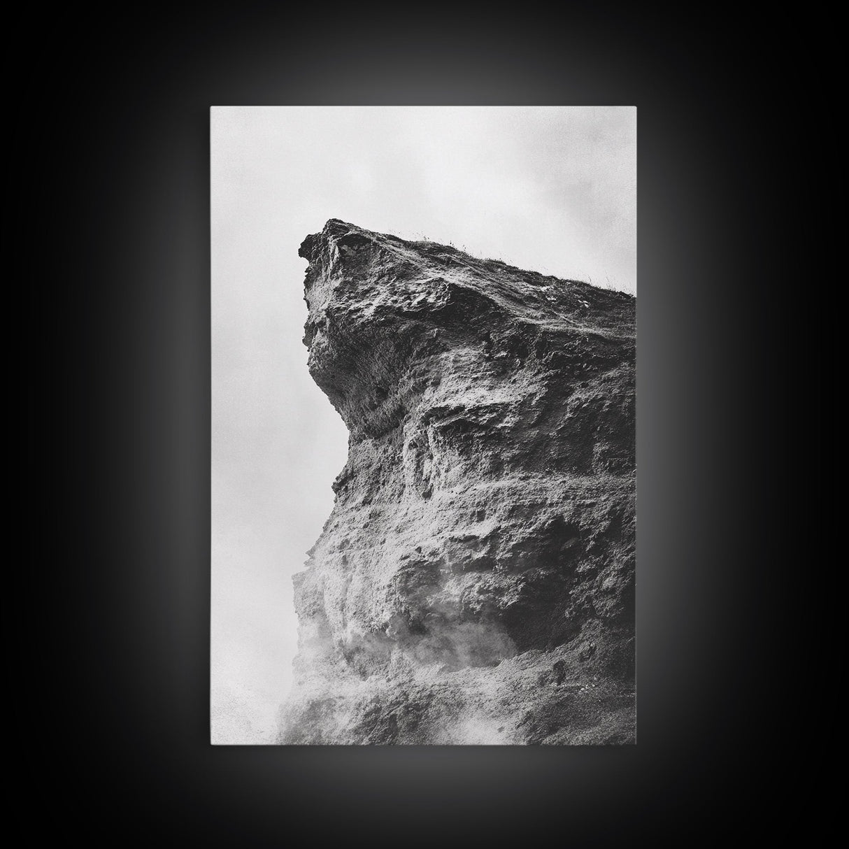 Stone Cliff Form, Abstract Rock Shape, Moody Earth Scene, Nature Texture, Framed Canvas Print, Office Wall Art, Minimalist Mountain Decor