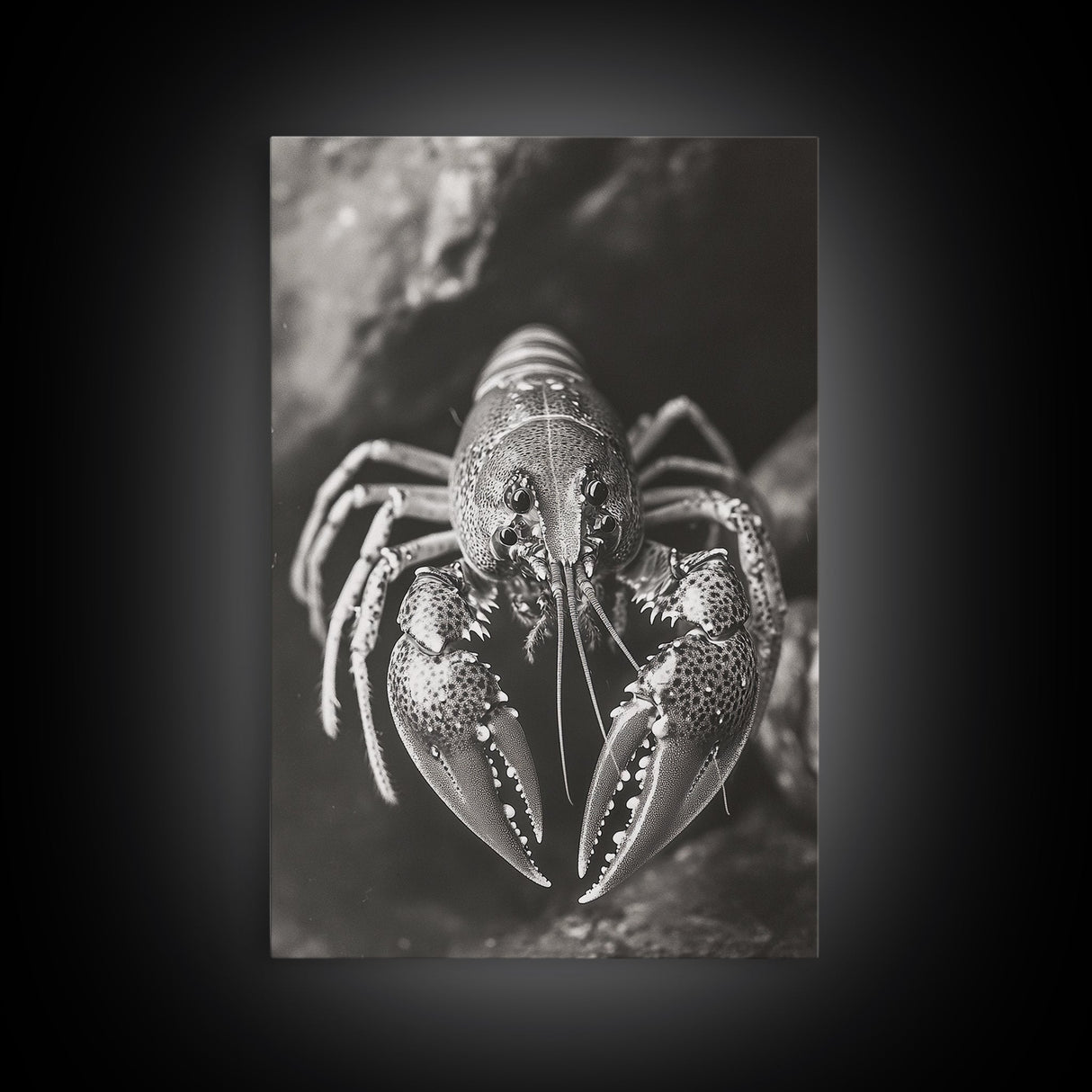 Lobster Close Up, Marine Life Art, Coastal Kitchen Decor, Monochrome Sea Animal, Framed Canvas Print, Ocean Wall Art, Nautical Print