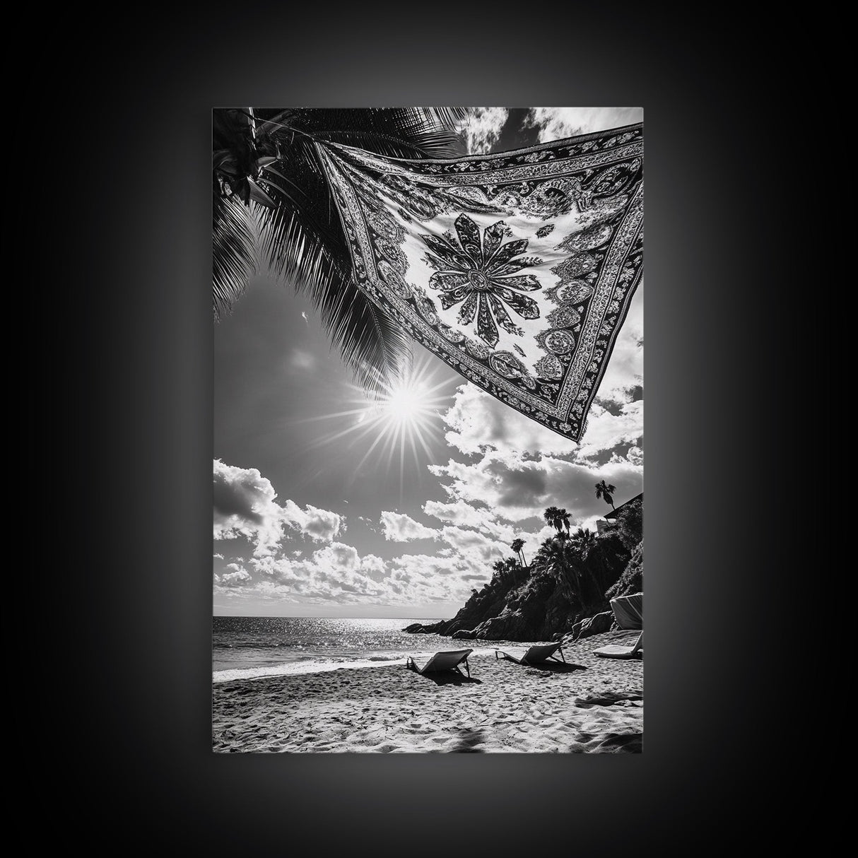 Sunlit Beach, Boho Tapestry, Relaxed Seaside, Canvas Print, Tropical Wall Art, Vacation Home Decor, Modern Boho Vibes, Beach House Wall Decor
