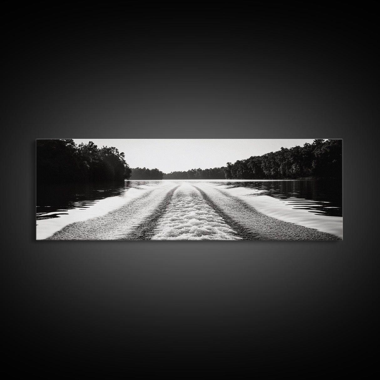 River Wake, Forest Waters, Lake Escape, Framed Canvas Print, Nature Photography, Minimalist Wall Art, Modern Cabin Decor