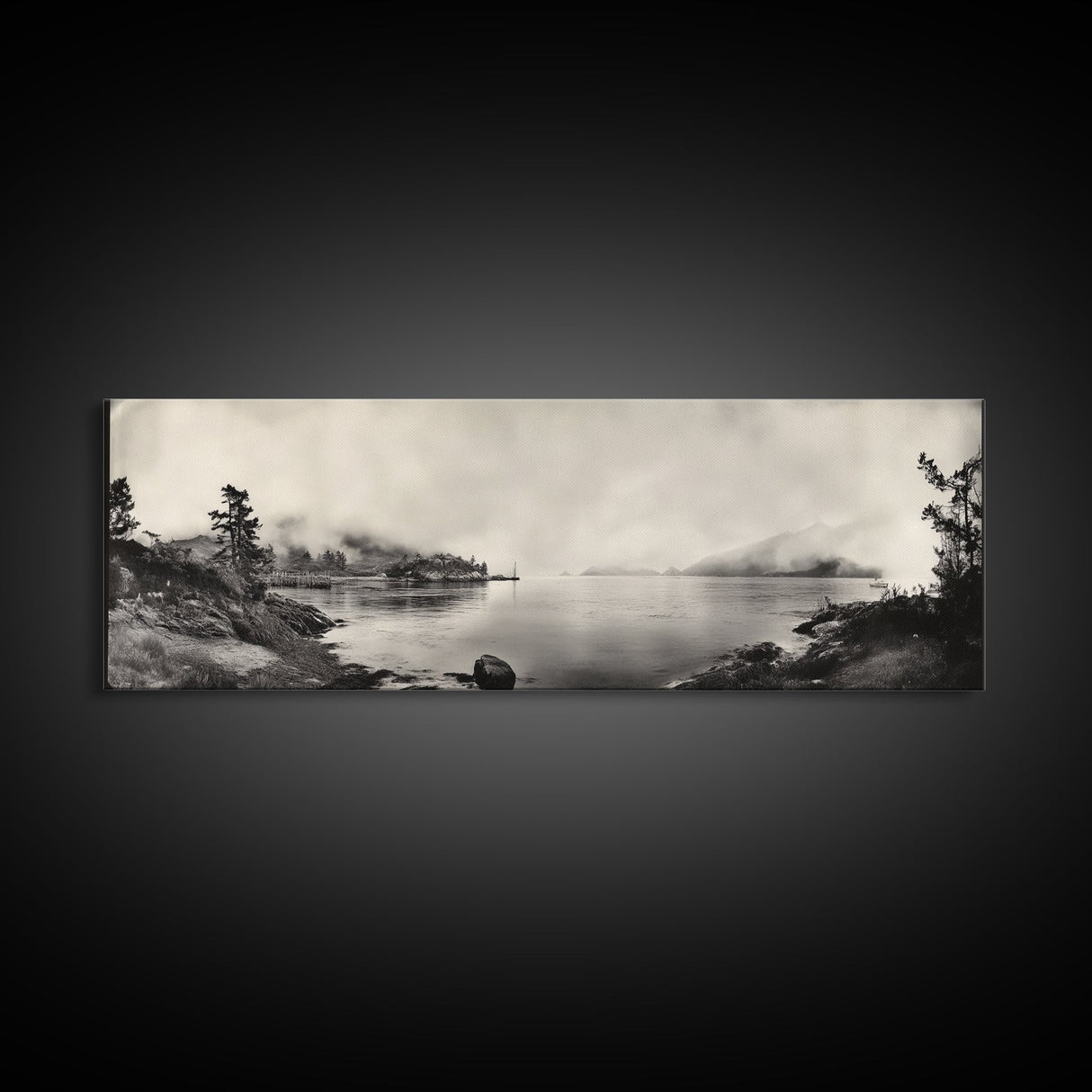 Foggy Coast, Misty Trees, Silent Bay, Canvas Print, Moody Landscape Photography, Bedroom Wall Art, Nature Inspired Decor