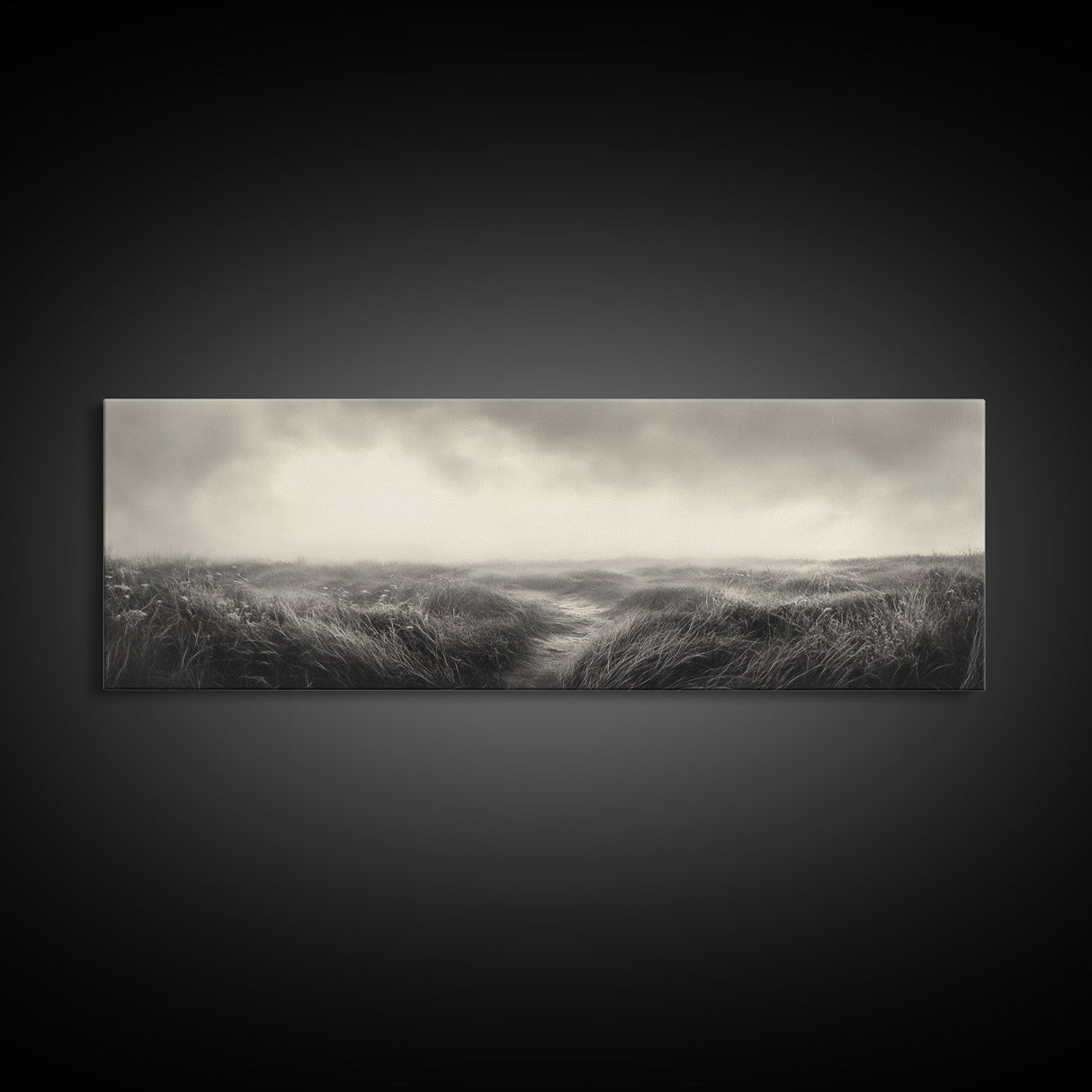 Foggy Path, Coastal Field, Silent Morning, Canvas Print, Neutral Bedroom Art, Scandinavian Style, Minimal Fall Wall Decor