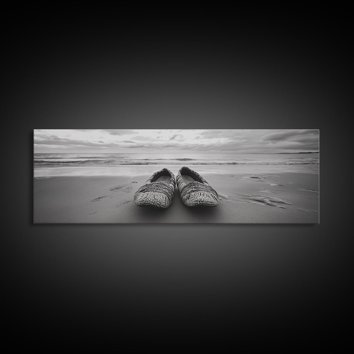 Woven Shoes, Coastal Walk, Ocean Breeze, Boho Style, Framed Canvas Print, Entryway Wall Art, Minimalist Beach Art, Seashore Photography