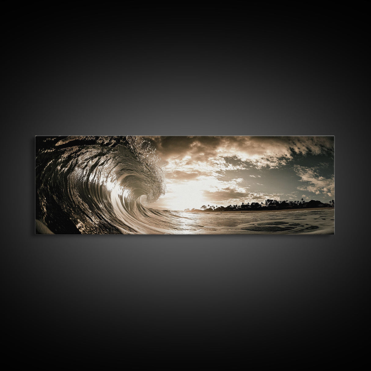 Ocean Wave Curl, Coastal Sunset, Seaside Wall Art, Framed Canvas Print, Surfer Vibes, Modern Beach Decor, Living Room Statement Piece