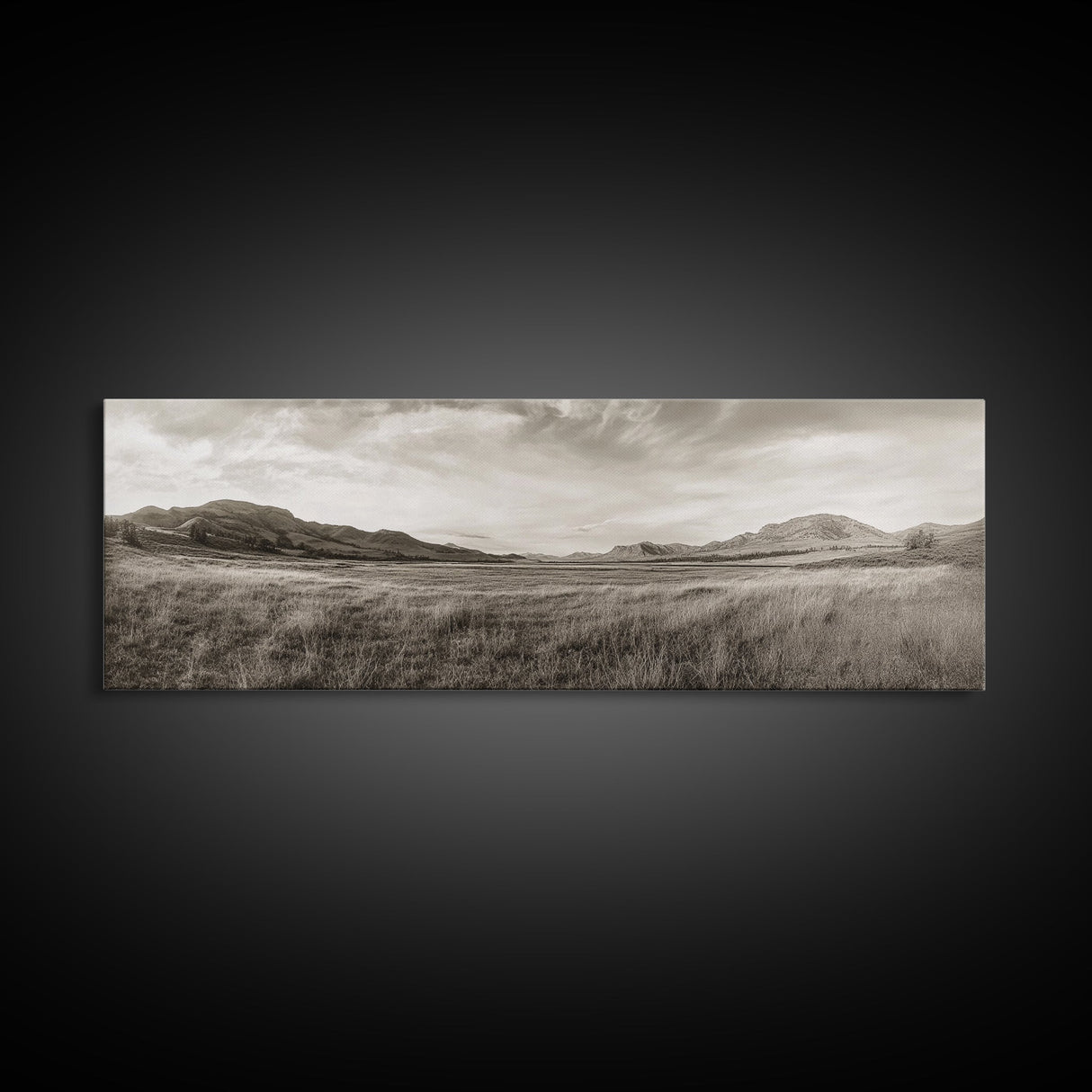 Golden Prairie, Mountain Horizon, Rustic Calm, Canvas Print, Fall Wall Art, Country Living Room Decor, Neutral Tones Photography
