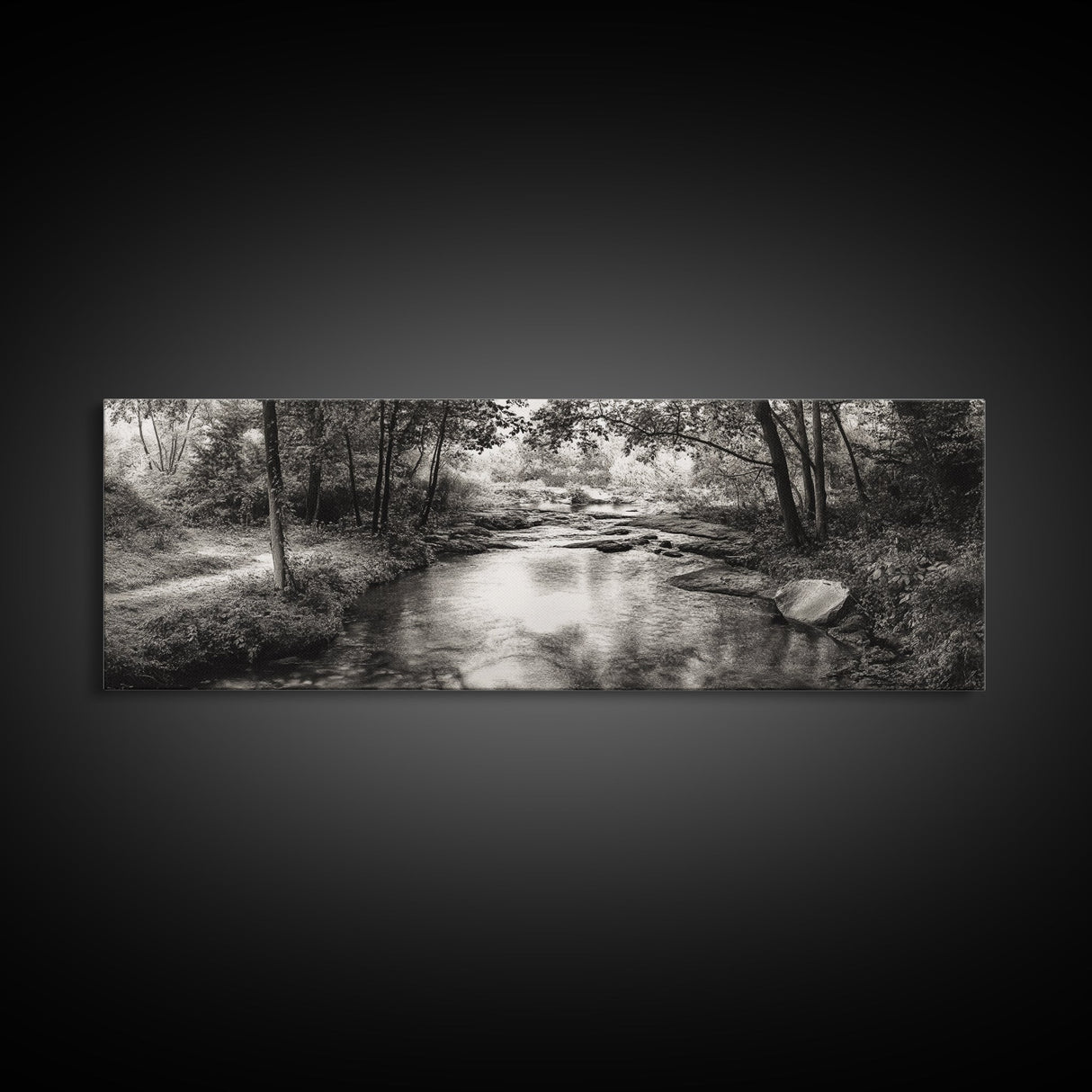 Woodland Creek Flow, Sepia Landscape Scene, Peaceful Forest Art, Canvas Print, Autumn Wall Decor, Rustic Living Room Artwork